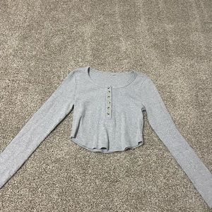 Grey Cropped Long Sleeve With Button Detail